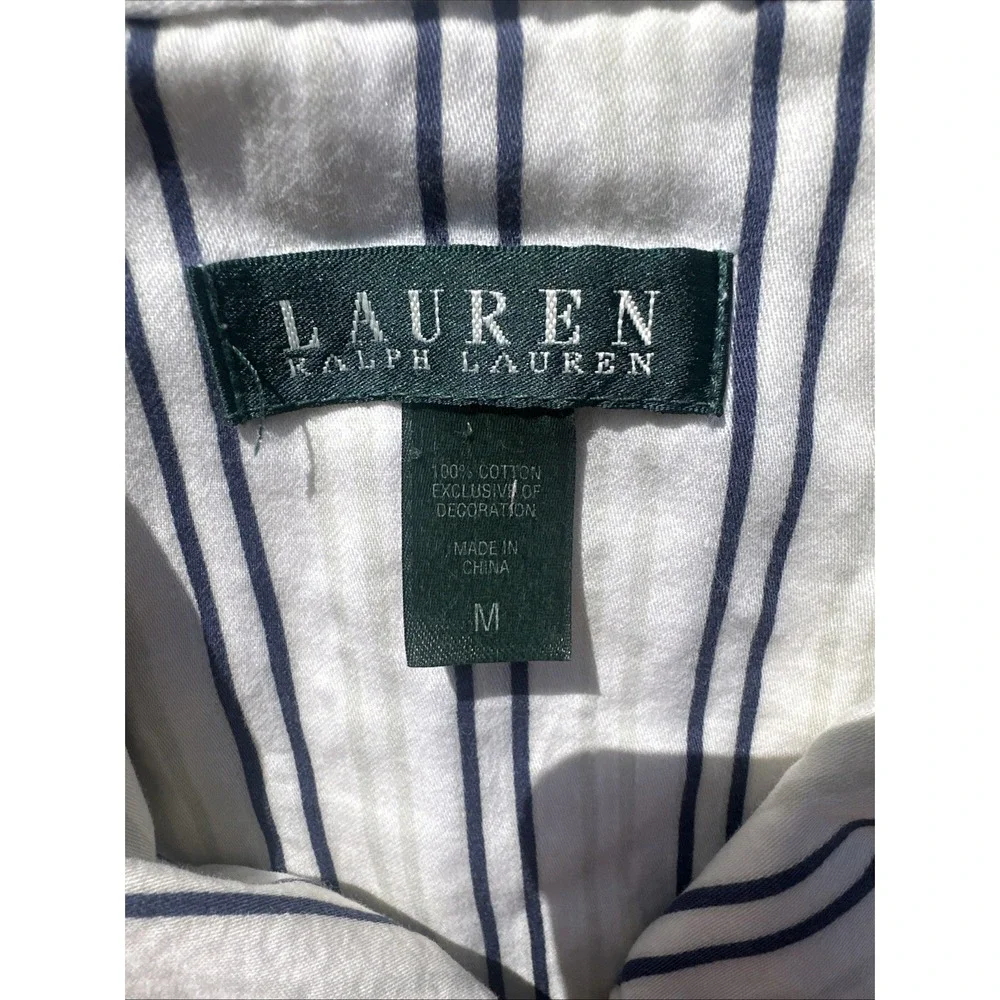 Ralph Lauren Green Label Cotton Blue Ivory Stripe Collar Flannel Pajama Shirt‎ M
